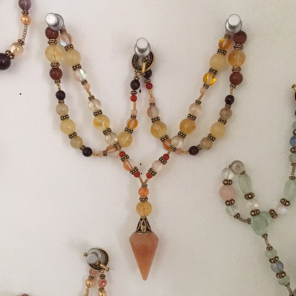 Jasper, Amethyst, Citrine Crystal Necklace Handmade One of a Kind
